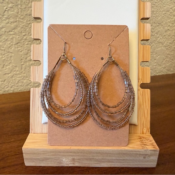 Handmade Jewelry - Handmade Beaded Hoop Earrings, Gold tone, GUC
